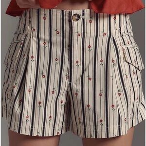 NWT Anthropologie Pleated Striped Floral Printed Shorts Size 4